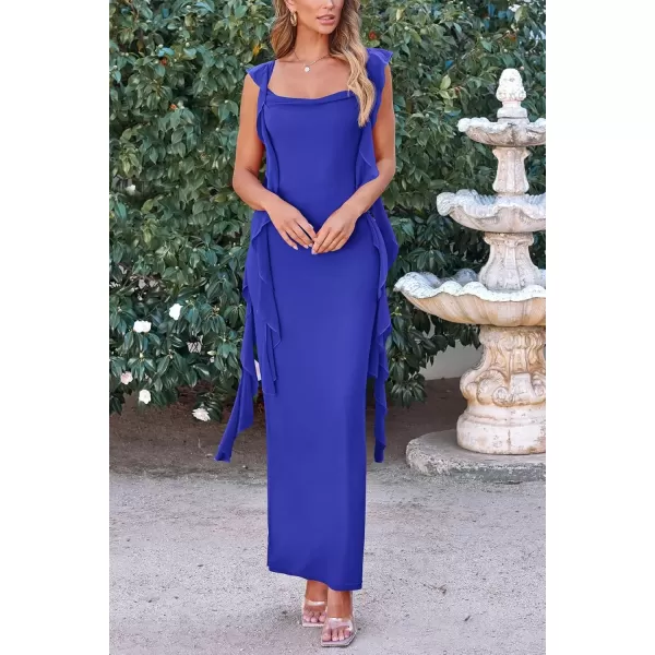 imagePRETTYGARDEN Womens Summer Long Formal Wedding Guest Dress Sleeveless Ruffle Cocktail Party Maxi Bodycon DressesRoyal Blue