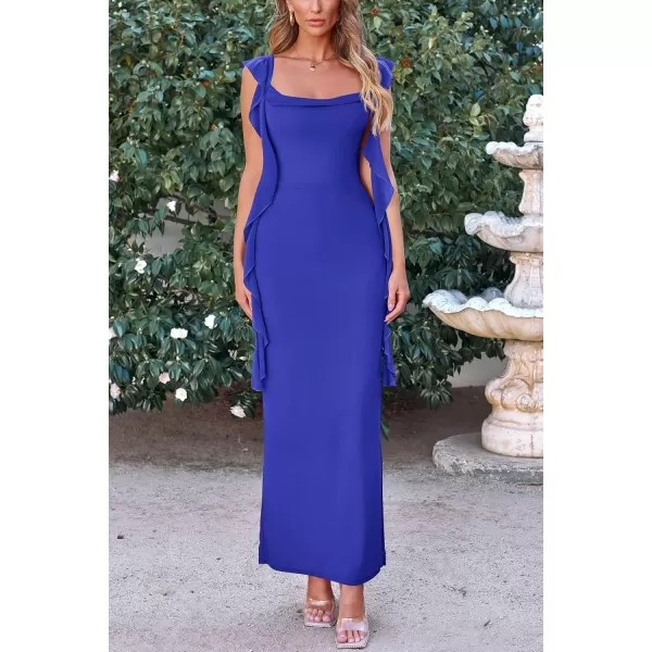 imagePRETTYGARDEN Womens Summer Long Formal Wedding Guest Dress Sleeveless Ruffle Cocktail Party Maxi Bodycon DressesRoyal Blue