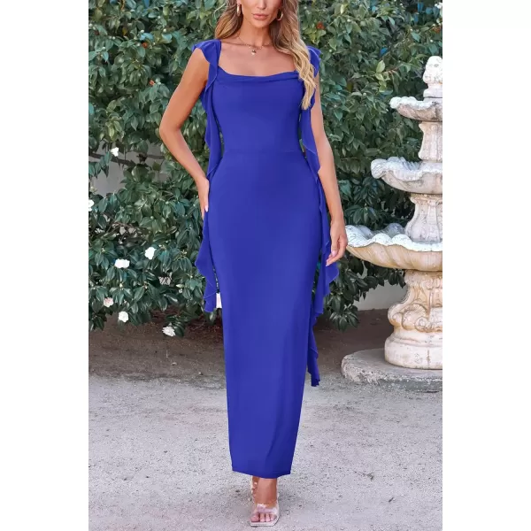 imagePRETTYGARDEN Womens Summer Long Formal Wedding Guest Dress Sleeveless Ruffle Cocktail Party Maxi Bodycon DressesRoyal Blue