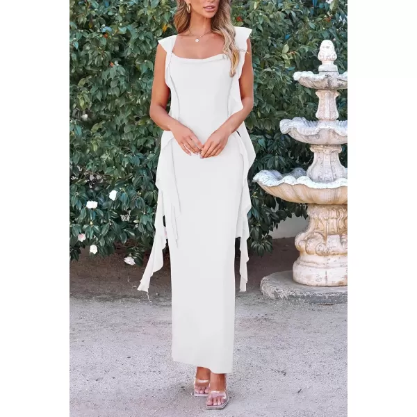 imagePRETTYGARDEN Womens Summer Long Formal Wedding Guest Dress Sleeveless Ruffle Cocktail Party Maxi Bodycon DressesWhite