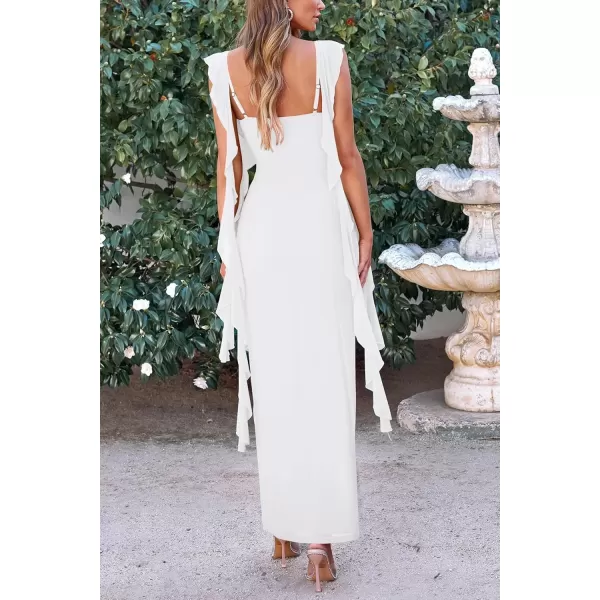 imagePRETTYGARDEN Womens Summer Long Formal Wedding Guest Dress Sleeveless Ruffle Cocktail Party Maxi Bodycon DressesWhite