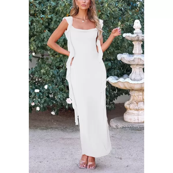 imagePRETTYGARDEN Womens Summer Long Formal Wedding Guest Dress Sleeveless Ruffle Cocktail Party Maxi Bodycon DressesWhite