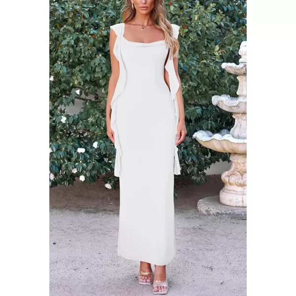 imagePRETTYGARDEN Womens Summer Long Formal Wedding Guest Dress Sleeveless Ruffle Cocktail Party Maxi Bodycon DressesWhite