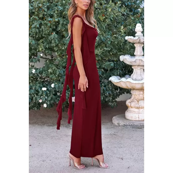 imagePRETTYGARDEN Womens Summer Long Formal Wedding Guest Dress Sleeveless Ruffle Cocktail Party Maxi Bodycon DressesWine Red