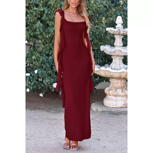 imagePRETTYGARDEN Womens Summer Long Formal Wedding Guest Dress Sleeveless Ruffle Cocktail Party Maxi Bodycon DressesWine Red