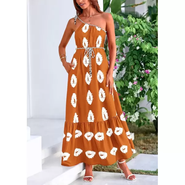 imagePRETTYGARDEN Womens Summer One Shoulder Spaghetti Strap Dresses Printed Flowy Boho Beach Maxi Long SundressBrick Red White Floral