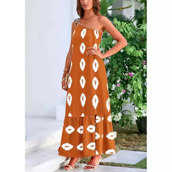 imagePRETTYGARDEN Womens Summer One Shoulder Spaghetti Strap Dresses Printed Flowy Boho Beach Maxi Long SundressBrick Red White Floral