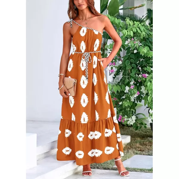 imagePRETTYGARDEN Womens Summer One Shoulder Spaghetti Strap Dresses Printed Flowy Boho Beach Maxi Long SundressBrick Red White Floral