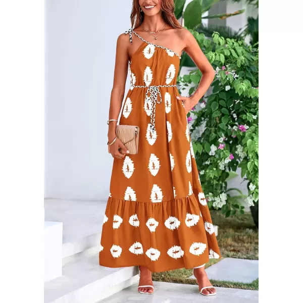 imagePRETTYGARDEN Womens Summer One Shoulder Spaghetti Strap Dresses Printed Flowy Boho Beach Maxi Long SundressBrick Red White Floral