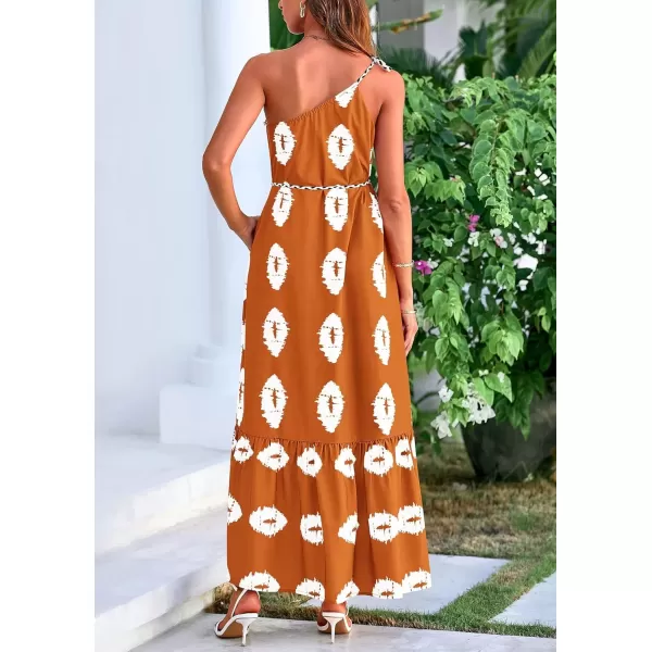 imagePRETTYGARDEN Womens Summer One Shoulder Spaghetti Strap Dresses Printed Flowy Boho Beach Maxi Long SundressBrick Red White Floral