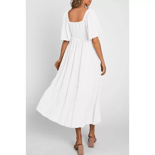 imagePRETTYGARDEN Summer Dress for Women 2024 Casual Short Sleeve Bow Tie V Neck Ruffle Midi Flowy DressesWhite
