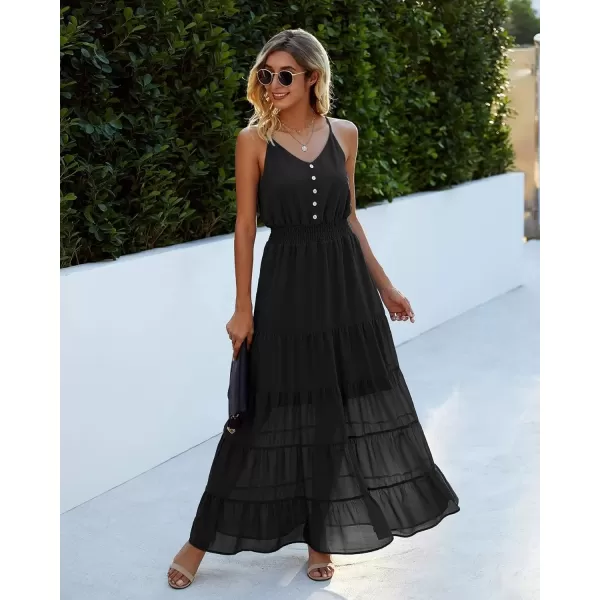 imagePRETTYGARDEN Womens Casual Summer Dress Spaghetti Strap Sleeveless High Waist Beach Long Maxi Sun DressesBlack