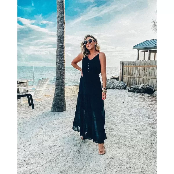 imagePRETTYGARDEN Womens Casual Summer Dress Spaghetti Strap Sleeveless High Waist Beach Long Maxi Sun DressesBlack