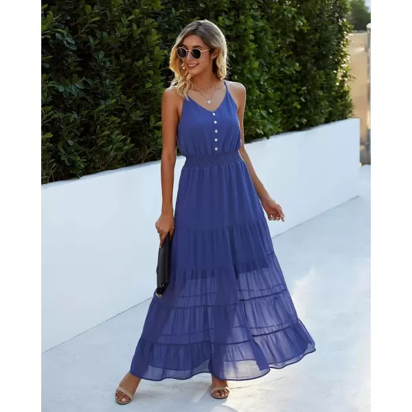 imagePRETTYGARDEN Womens Casual Summer Dress Spaghetti Strap Sleeveless High Waist Beach Long Maxi Sun DressesBlue