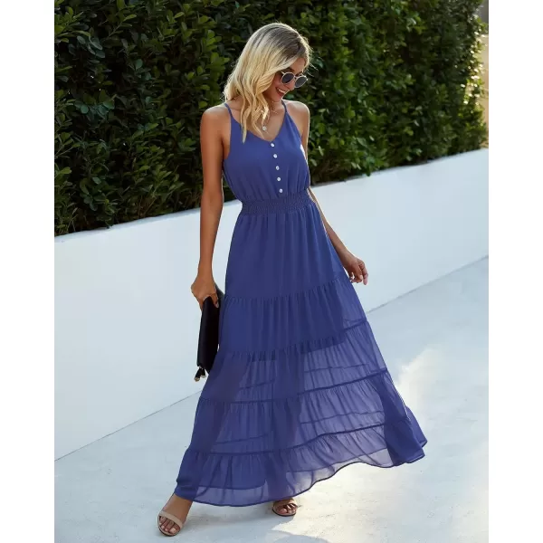 imagePRETTYGARDEN Womens Casual Summer Dress Spaghetti Strap Sleeveless High Waist Beach Long Maxi Sun DressesBlue