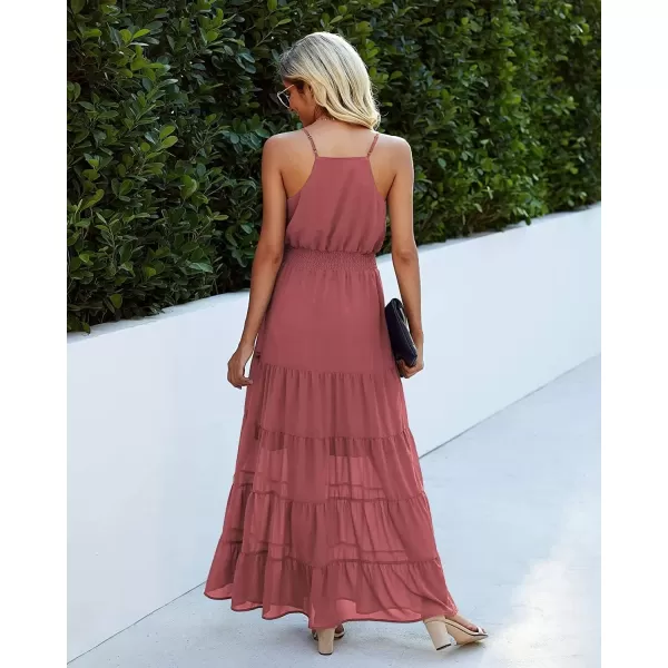 imagePRETTYGARDEN Womens Casual Summer Dress Spaghetti Strap Sleeveless High Waist Beach Long Maxi Sun DressesBrick Red