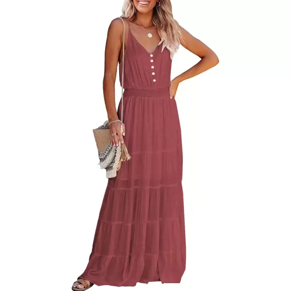 imagePRETTYGARDEN Womens Casual Summer Dress Spaghetti Strap Sleeveless High Waist Beach Long Maxi Sun DressesBrick Red