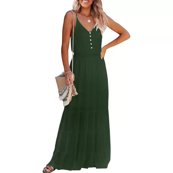 imagePRETTYGARDEN Womens Casual Summer Dress Spaghetti Strap Sleeveless High Waist Beach Long Maxi Sun DressesDark Green