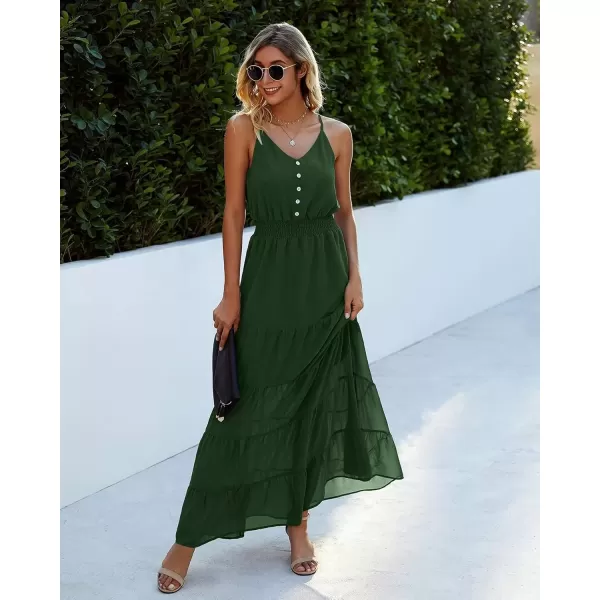 imagePRETTYGARDEN Womens Casual Summer Dress Spaghetti Strap Sleeveless High Waist Beach Long Maxi Sun DressesDark Green