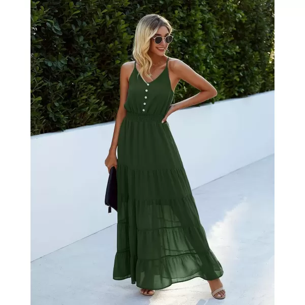 imagePRETTYGARDEN Womens Casual Summer Dress Spaghetti Strap Sleeveless High Waist Beach Long Maxi Sun DressesDark Green