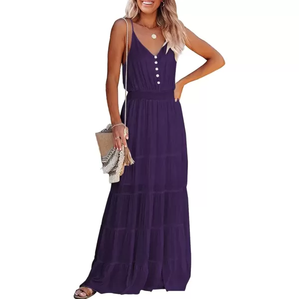 imagePRETTYGARDEN Womens Casual Summer Dress Spaghetti Strap Sleeveless High Waist Beach Long Maxi Sun DressesDark Purple
