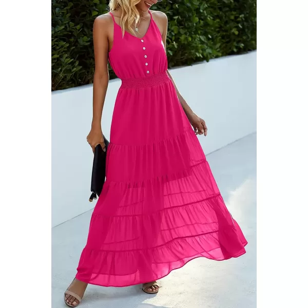 imagePRETTYGARDEN Womens Casual Summer Dress Spaghetti Strap Sleeveless High Waist Beach Long Maxi Sun DressesDark Rose Red