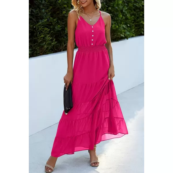 imagePRETTYGARDEN Womens Casual Summer Dress Spaghetti Strap Sleeveless High Waist Beach Long Maxi Sun DressesDark Rose Red