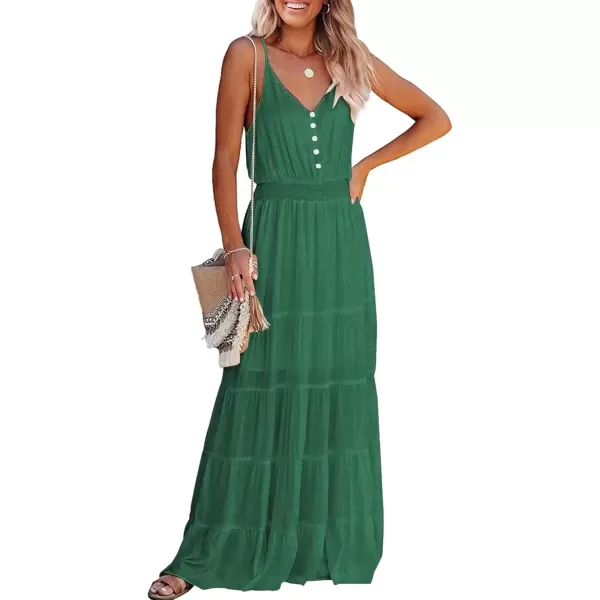 imagePRETTYGARDEN Womens Casual Summer Dress Spaghetti Strap Sleeveless High Waist Beach Long Maxi Sun DressesGrass Green