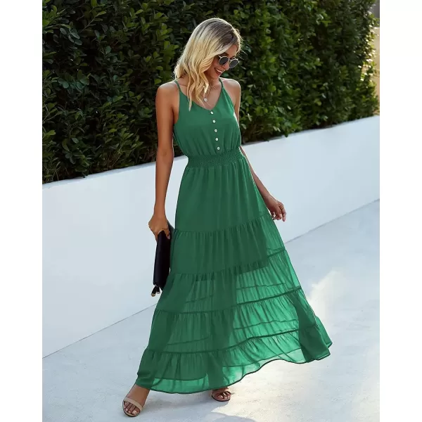 imagePRETTYGARDEN Womens Casual Summer Dress Spaghetti Strap Sleeveless High Waist Beach Long Maxi Sun DressesGrass Green