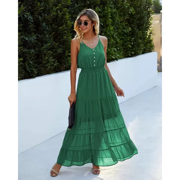 imagePRETTYGARDEN Womens Casual Summer Dress Spaghetti Strap Sleeveless High Waist Beach Long Maxi Sun DressesGrass Green