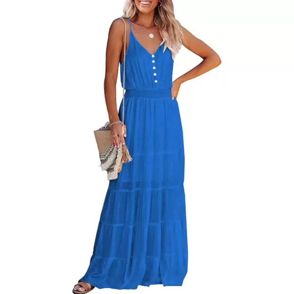 imagePRETTYGARDEN Womens Casual Summer Dress Spaghetti Strap Sleeveless High Waist Beach Long Maxi Sun DressesLake Blue