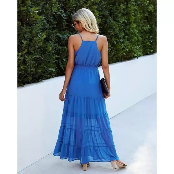 imagePRETTYGARDEN Womens Casual Summer Dress Spaghetti Strap Sleeveless High Waist Beach Long Maxi Sun DressesLake Blue