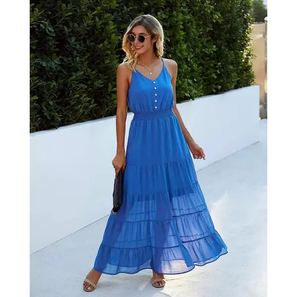 imagePRETTYGARDEN Womens Casual Summer Dress Spaghetti Strap Sleeveless High Waist Beach Long Maxi Sun DressesLake Blue