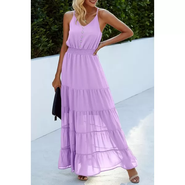 imagePRETTYGARDEN Womens Casual Summer Dress Spaghetti Strap Sleeveless High Waist Beach Long Maxi Sun DressesLight Purple