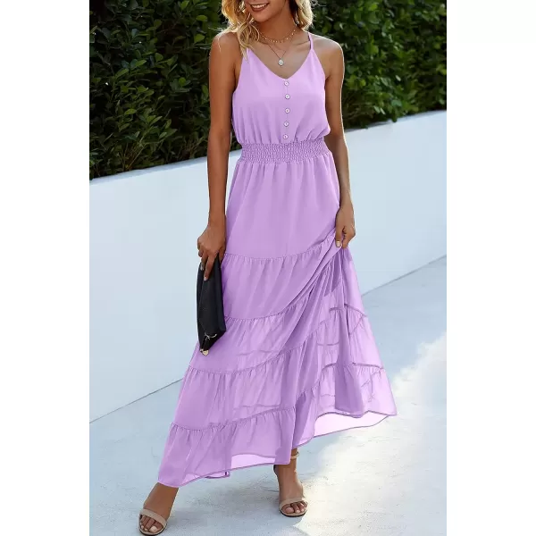 imagePRETTYGARDEN Womens Casual Summer Dress Spaghetti Strap Sleeveless High Waist Beach Long Maxi Sun DressesLight Purple