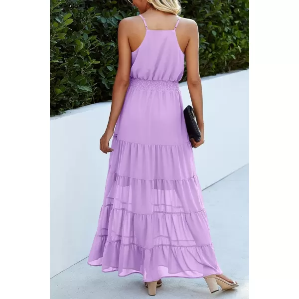 imagePRETTYGARDEN Womens Casual Summer Dress Spaghetti Strap Sleeveless High Waist Beach Long Maxi Sun DressesLight Purple