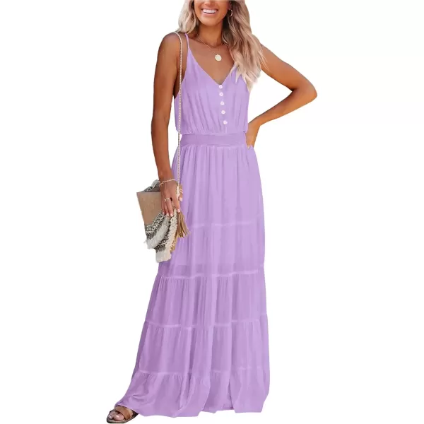 imagePRETTYGARDEN Womens Casual Summer Dress Spaghetti Strap Sleeveless High Waist Beach Long Maxi Sun DressesLight Purple