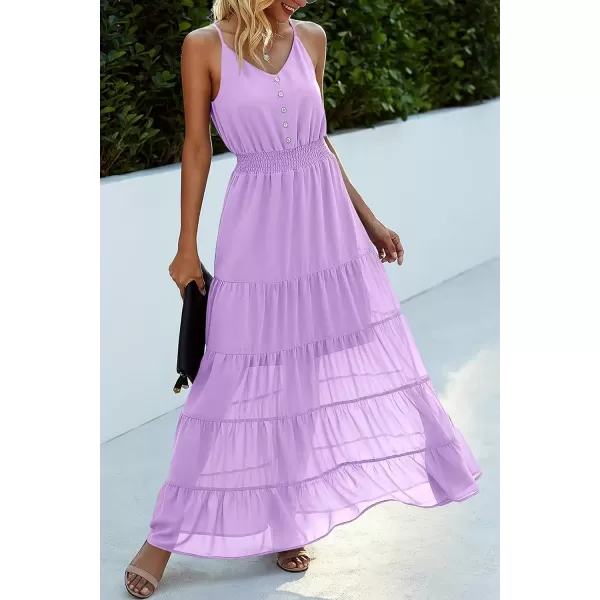 imagePRETTYGARDEN Womens Casual Summer Dress Spaghetti Strap Sleeveless High Waist Beach Long Maxi Sun DressesLight Purple