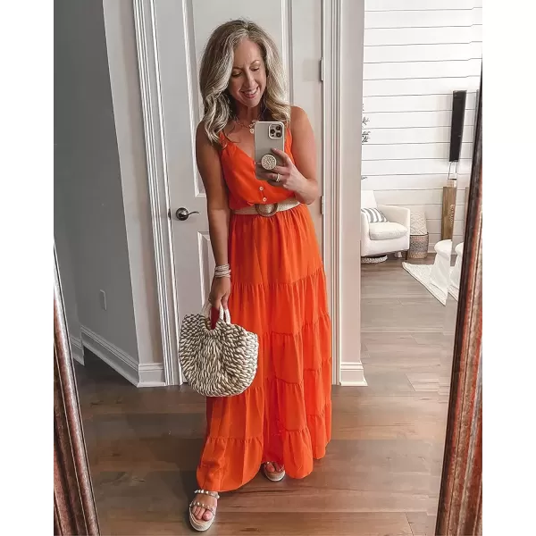imagePRETTYGARDEN Womens Casual Summer Dress Spaghetti Strap Sleeveless High Waist Beach Long Maxi Sun DressesOrange