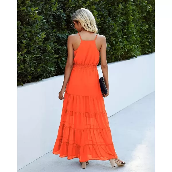 imagePRETTYGARDEN Womens Casual Summer Dress Spaghetti Strap Sleeveless High Waist Beach Long Maxi Sun DressesOrange