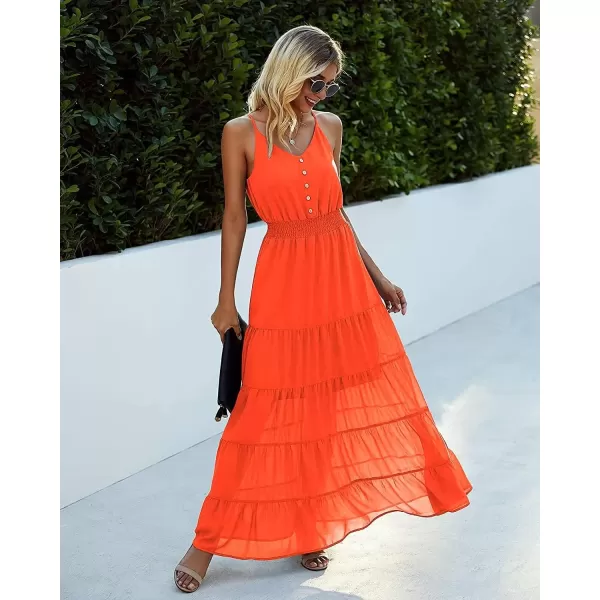 imagePRETTYGARDEN Womens Casual Summer Dress Spaghetti Strap Sleeveless High Waist Beach Long Maxi Sun DressesOrange