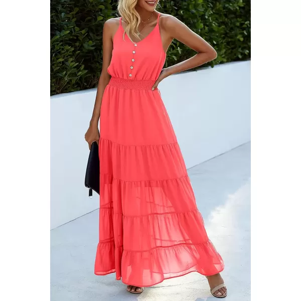 imagePRETTYGARDEN Womens Casual Summer Dress Spaghetti Strap Sleeveless High Waist Beach Long Maxi Sun DressesOrange Red