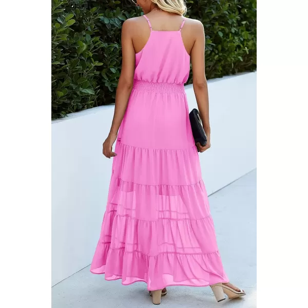 imagePRETTYGARDEN Womens Casual Summer Dress Spaghetti Strap Sleeveless High Waist Beach Long Maxi Sun DressesRose Pink