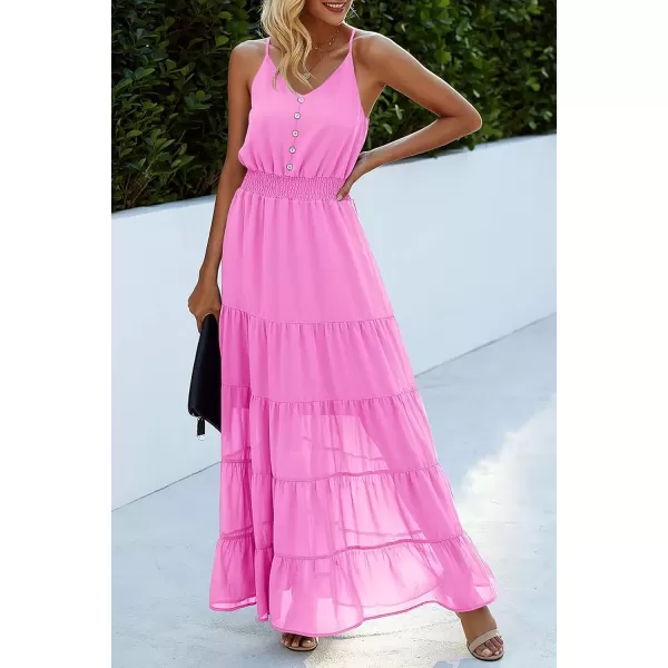imagePRETTYGARDEN Womens Casual Summer Dress Spaghetti Strap Sleeveless High Waist Beach Long Maxi Sun DressesRose Pink