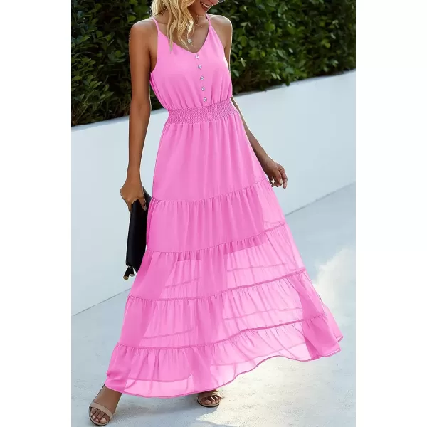 imagePRETTYGARDEN Womens Casual Summer Dress Spaghetti Strap Sleeveless High Waist Beach Long Maxi Sun DressesRose Pink