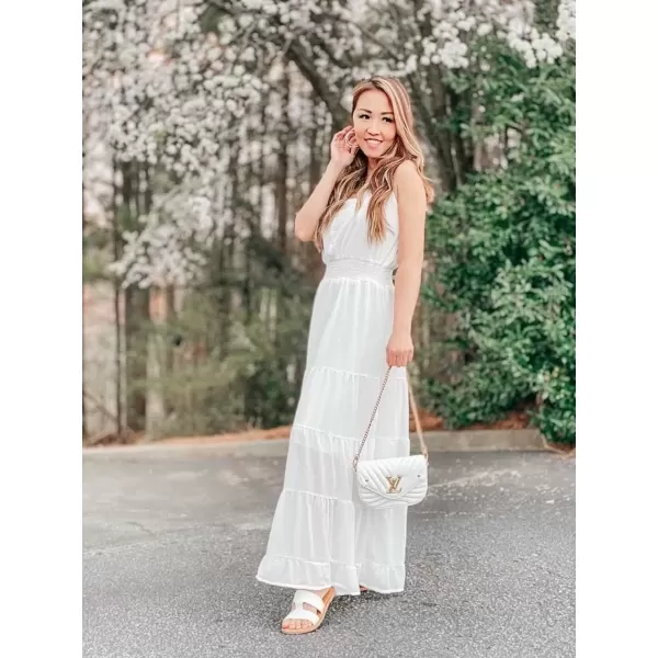 imagePRETTYGARDEN Womens Casual Summer Dress Spaghetti Strap Sleeveless High Waist Beach Long Maxi Sun DressesWhite