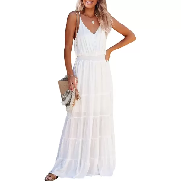 imagePRETTYGARDEN Womens Casual Summer Dress Spaghetti Strap Sleeveless High Waist Beach Long Maxi Sun DressesWhite