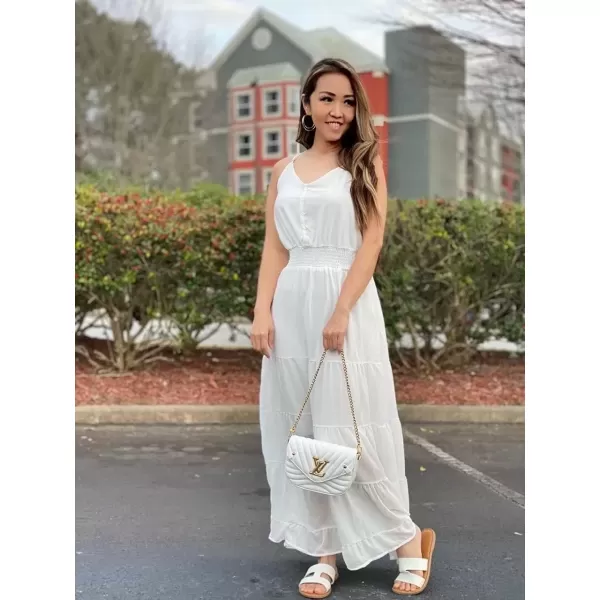 imagePRETTYGARDEN Womens Casual Summer Dress Spaghetti Strap Sleeveless High Waist Beach Long Maxi Sun DressesWhite