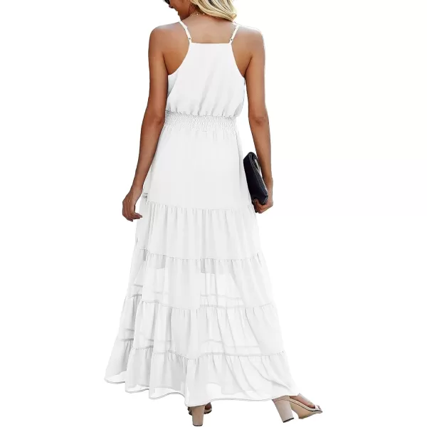 imagePRETTYGARDEN Womens Casual Summer Dress Spaghetti Strap Sleeveless High Waist Beach Long Maxi Sun DressesWhite