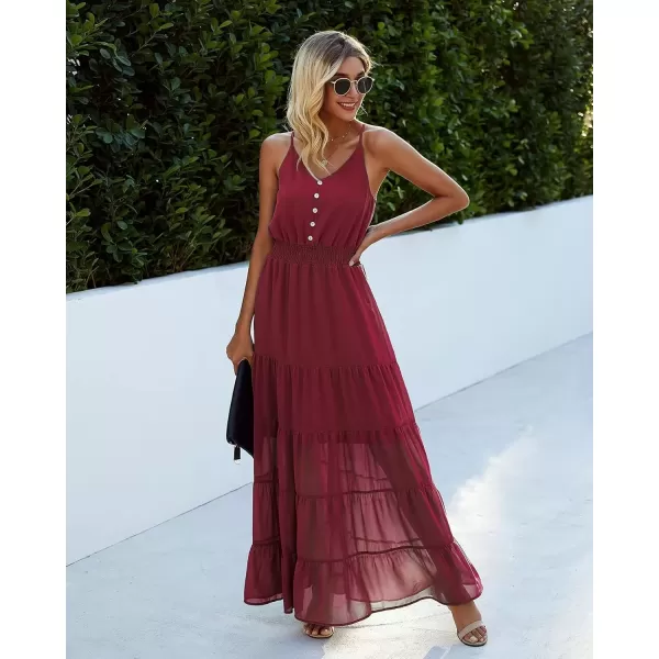 imagePRETTYGARDEN Womens Casual Summer Dress Spaghetti Strap Sleeveless High Waist Beach Long Maxi Sun DressesWine Red